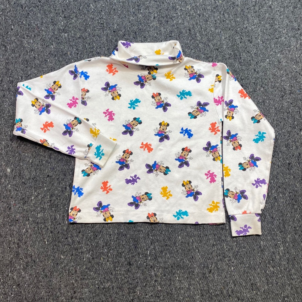 Disney Minnie Mouse Turtleneck Sz 6X Girls White 90s Vintage Mock Neck Top USA